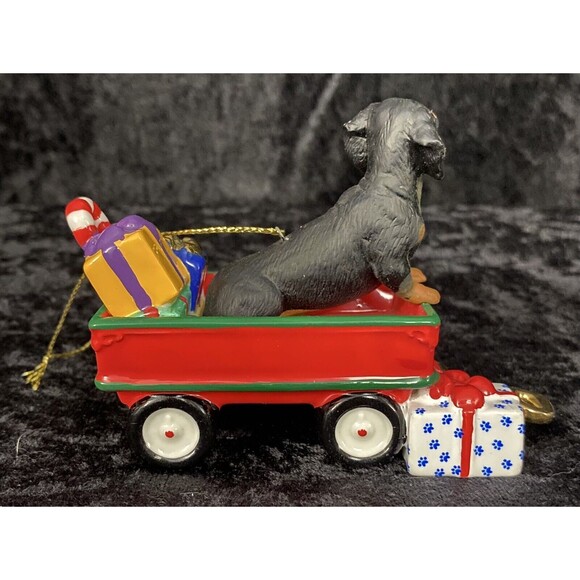 Danbury Mint Dachshund Christmas Ornament Dog Red Wagon 2010 A Waggin Holiday - Picture 3 of 8